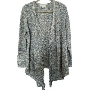 🌵 Liz Claiborne Women's Blue & Cream Mottled Knit Open Fringe Cardigan - Medium